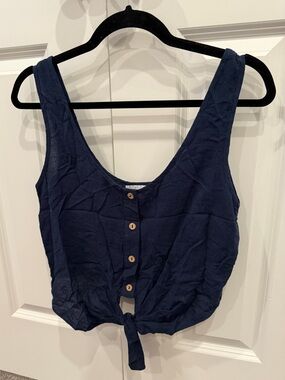 Honey Belle Navy Button-Front Tie-Hem Camisole